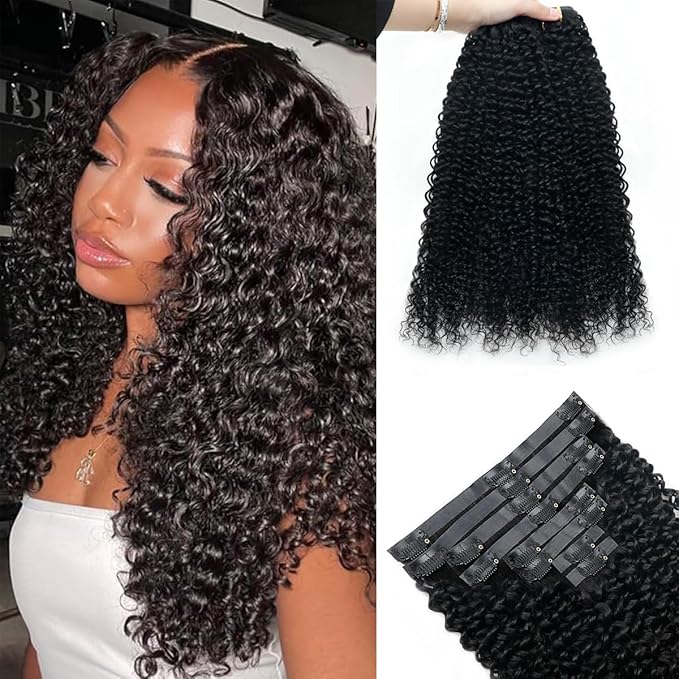 2 Pack 240g Curly Clip in Hair Extensions Real Human Hair 16 Pcs Seamless Clip ins for Women Full Head with PU Skin Weft 15A Remy Human Hair 14inch Natural Black