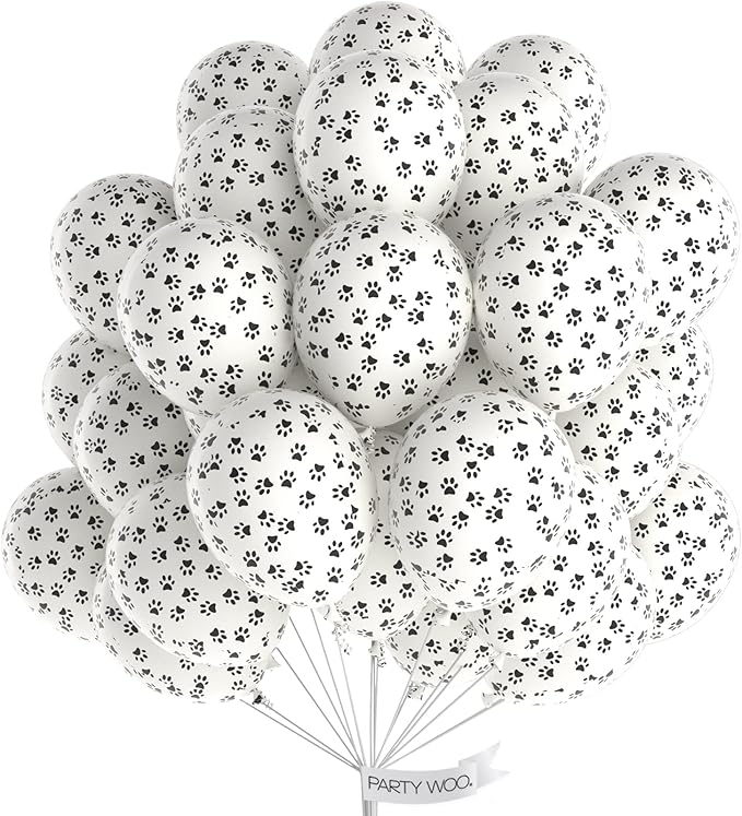 PartyWoo Paw Latex Matte Balloons 50pcs White Balloons Helium 12 Inch | Dog by PartyWoo