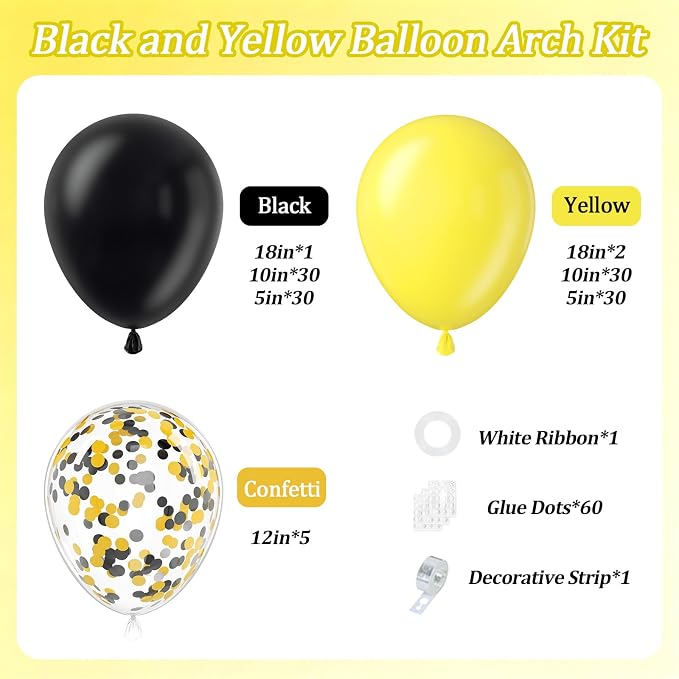 131pcs Black and Yellow Balloon Arch Kit - Image 2