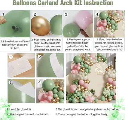 Sage Green Pink Gold Confetti Balloons Arch Kit, Party Decor | Olive green - Image 3