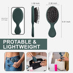 Mini Boar Bristles Hair Bursh, Travel Size Hair Brush for Women Men Kids, Protable Small Hair Brushes for Pockets Purses, Mini Hair Brush for Smooth Add Shine (1 Pack-Green)