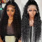Lace Frontal Wigs 360 Drawstring Wig Human Hair 24 Inch Pre Plucked Hidden Strap 360 Lace Front Wigs Human hair Water Wave 180% Density Curly Wet and Wavy HD 360 Human Hair Wig Full Lace