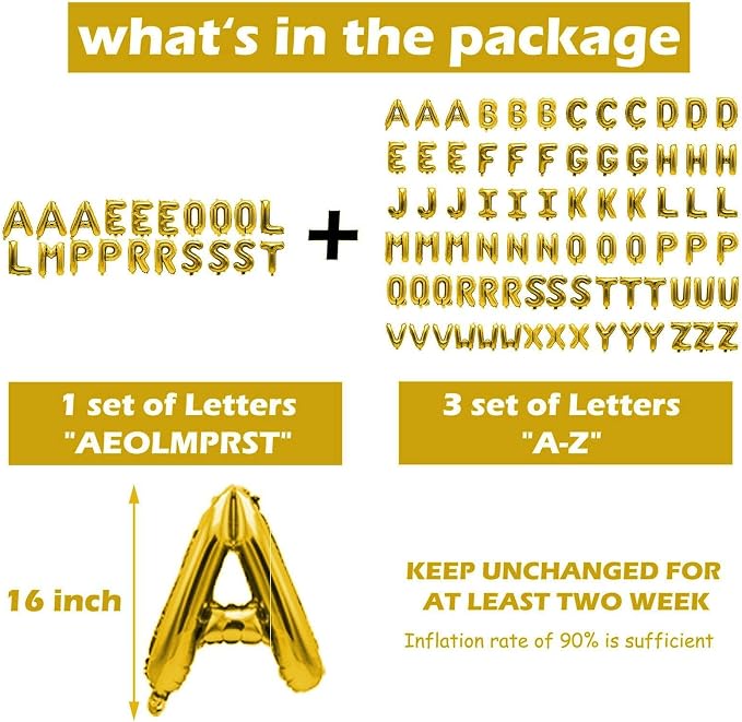 98 Pcs Gold Letter Balloons, Custom 3 Set A-Z Set - Image 3