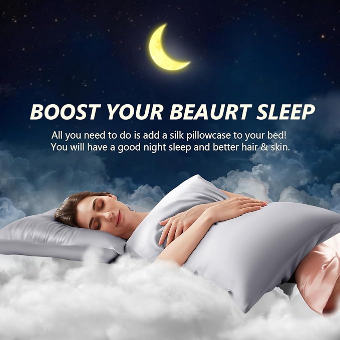 Silk Pillow Cases Queen Size 100% Mulberry Silk Pillowcase for Hair and Skin 22 Momme Both Side Grade 6A Silk Cooling Soft Breathable 20 x 30 Inches with Hidden Zipper 1PC, Grey