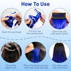 16 Pcs Colored Hair Extensions Curly Wavy Clip in Synthetic Hairpiece Streak for Girls Women Kid, Multi-colors Party Highlights Cosplay Festival Gift(Blue)