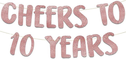 Pre-Strung Cheers to 10 Years Rose Gold Glitter Banner by SterlingJamesCo