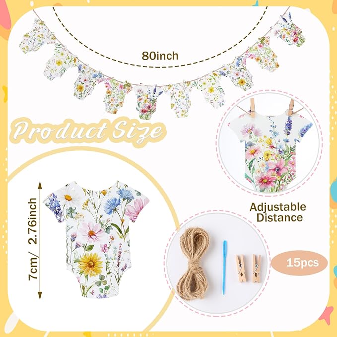 Frienda Baby in Bloom Paper Banner Wildflower Dress Bodysuit Garland Outfit Set - Image 2