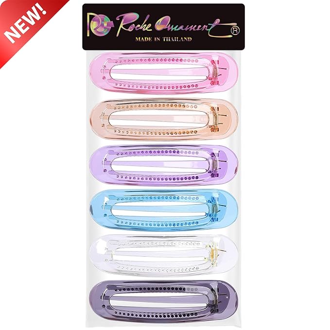 RC ROCHE 6 Pcs Flat Claw Hair Clips for Women Alligator French Barrette Long Thick Hair Duckbill Curved No Slip Grip Lay Flat Side Slide Firm Classic Styling, Medium Transparent Multicolor
