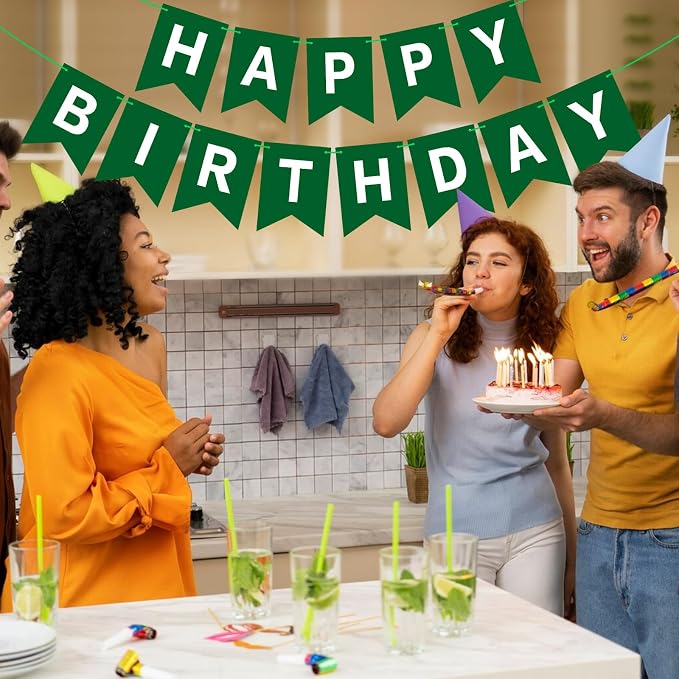 Hooqict Happy Birthday Banner Dark Green Birthday Party Decorations Green Party - Image 8