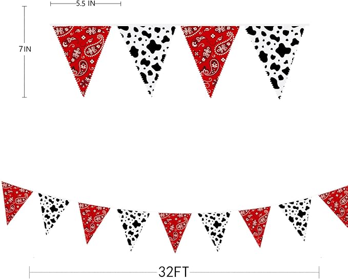 32Ft Western Cowboy Party Decorations Red Paisley Bandana Pennant Wild West - Image 7