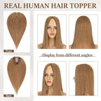 Rich Choices Hair Toppers for Women Real Human Hair 100% Human Remy Toppers NO Bangs for Women with Thinning on Top Clip in Hairpiece 4"x4.7"Lace Base 12 Inch #6 Light Brown