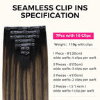 Lashey Seamless Clip in Hair Extensions Natural Black Mixed Chestnut Brown Real Human Hair 7pcs 110g 22 Inch Light Yaki Clip in Real Hair Extensions with Invisi Edge Soft Hair for Black Women