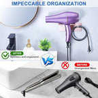 Hair Dryer Holder Wall Mounted, Blow Dryer Holder Adhesive, Metal Hairdryer Holder for Bathroom, Hair Tool Organizer with Plug&Cord for Cabinet Bathroom Bedroom Barber Shops