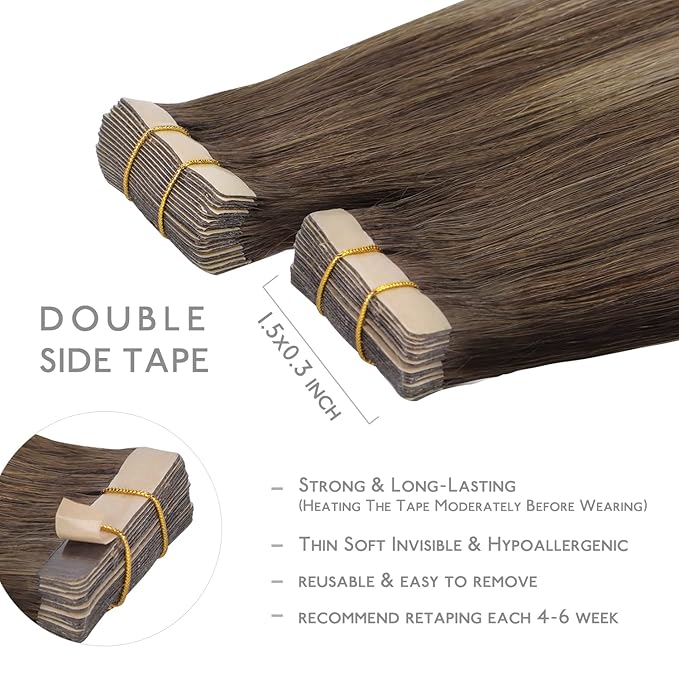 WENNALIFE Tape in Hair Extensions Human Hair, 20pcs 16 inch 50g Balayage Chocolate Brown to Honey Blonde Remy Tape Hair Extensions Real Human Hair Tape Extensions Coloured Hair Extensions