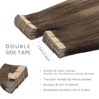 WENNALIFE Tape in Hair Extensions Human Hair, 20pcs 60g 26 inch Balayage Chocolate Brown to Honey Blonde Remy Hair Extensions Straight Human Hair Tape in Extensions Skin Weft Tape Extensions