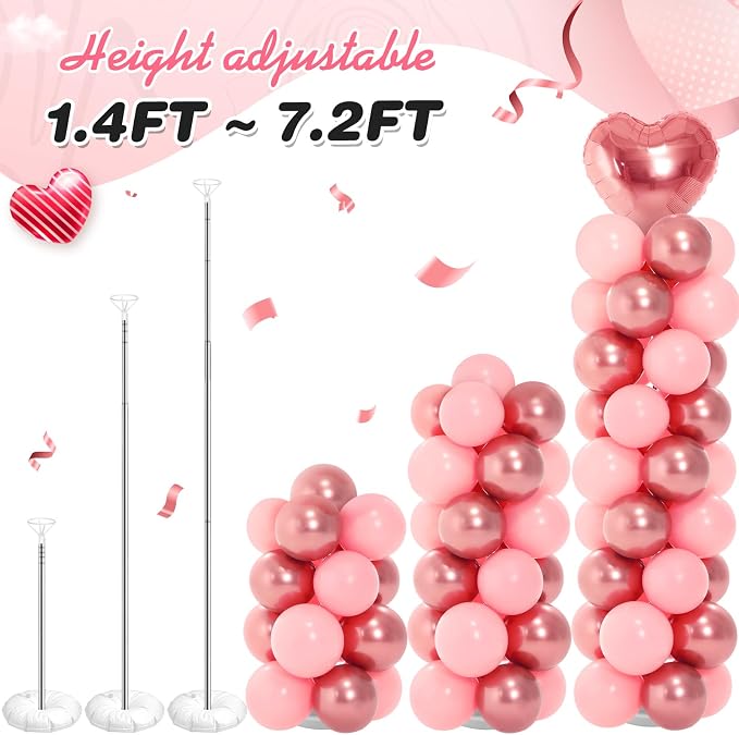 Realspring 2 Sets Wedding Pink and Rose Heart Shape Balloons Column Stand Kit - Image 5
