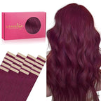 WENNALIFE Tape in Hair Extensions Human Hair, 20pcs 50g 22 inch Light Burgundy Remy Hair Extensions for Women Tape Ins Straight Extensiones De Cabello Humano Skin Weft