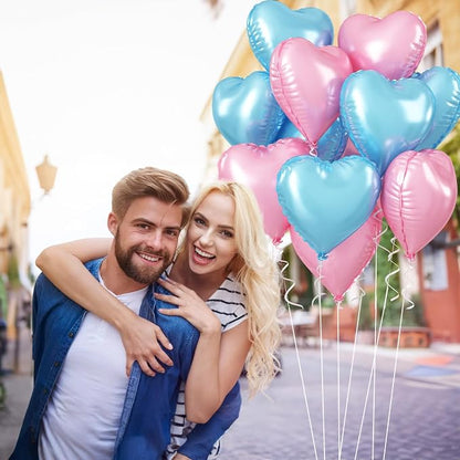 Pink Blue Heart Balloons, 18 Inch Pastel Blue Pink Foil Heart Balloons Pearl - Image 4