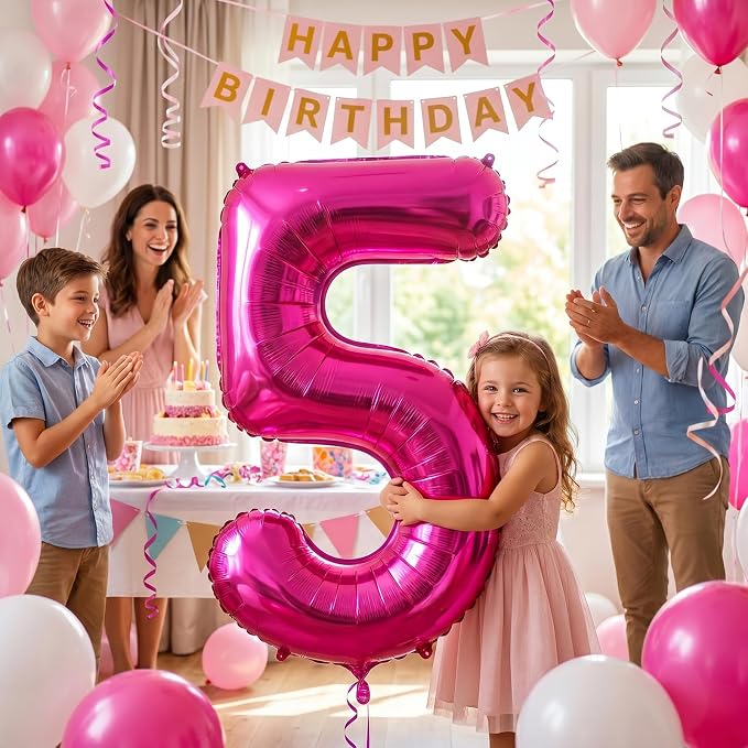 40 Inch Hot Pink Number 5 Balloon, Giant Number Balloons, Birthday Decor | - Image 4