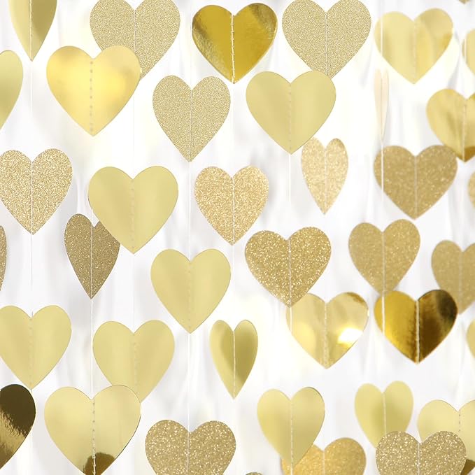 Glitter Champagne-Gold Engagement Party-Decorations Heart-Garland - 52ft by Burgleda