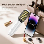 CARESKY® Cordless Curling Iron Brush, 1.5 Inch Mini Travel Hair Curler with 200 Million Negative Ions, Portable Heated Round Straightener Brush Rechargeable for Curl, Touch-Up, De-Frizz, Styling