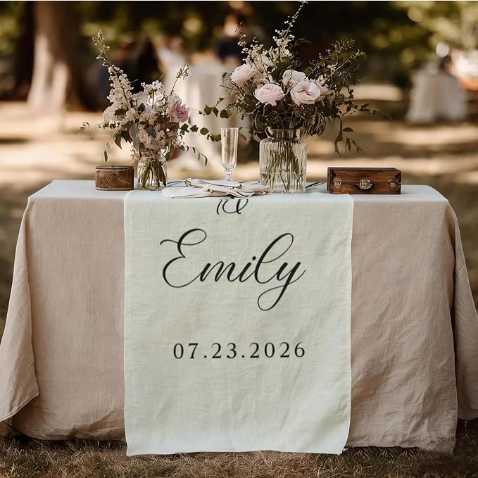 Custom Wedding Quote Cotton Linen Wall Tapestry, Personalized Couple Names - Image 5