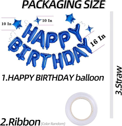 Blue Happy Birthday Balloons Banner Sign Mylar letter Party Decoration | - Image 3