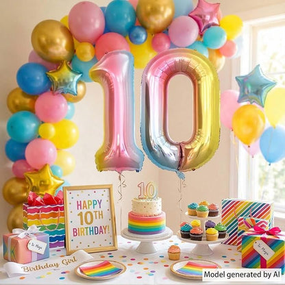 Rainbow Ombre Number 10 Balloon 40 Inch Pastel Foil Decor - Image 3