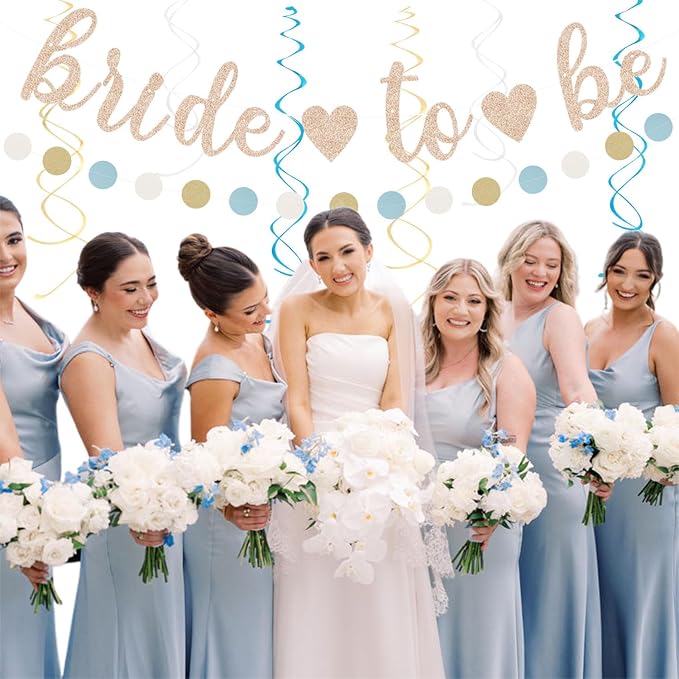 Light-Dusty Blue Beige-Champagne Bridal-Shower Party-Decorations - Image 7