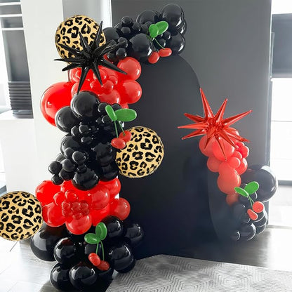 Red Black Balloons Garland Arch Kit, 4D Cheetah Print Mylar Balloons - Image 4