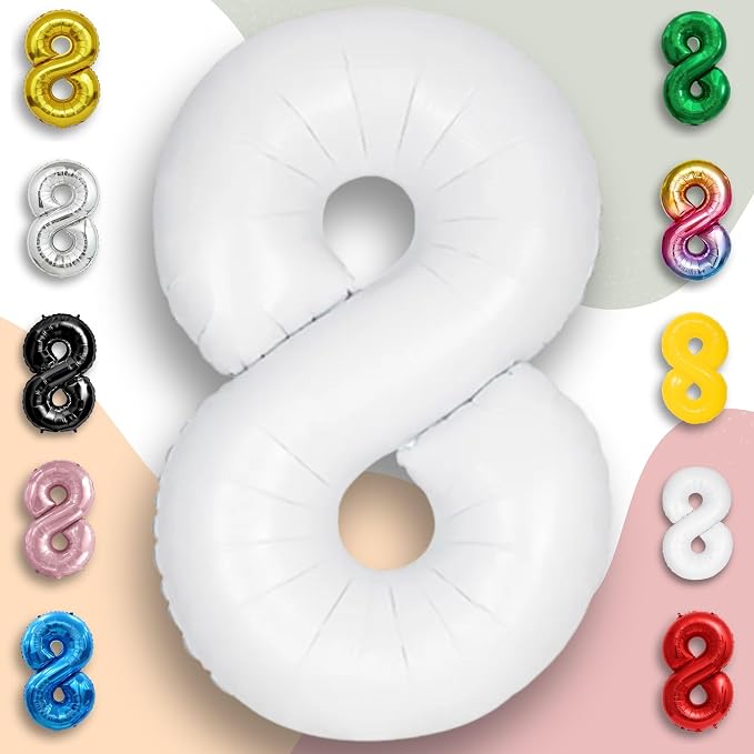 White Number Balloon 8 Mylar Foil Balloons 32 inch - Image 4