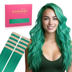 WENNALIFE Tape in Hair Extensions Human Hair Green Tape in Extensions, 10pcs 30g 22 inch Remy Invisible Tape Ins Straight Colored Soft Real Human Hair Tape in Extensions Refill Set Extensions