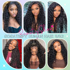 SOSATISFY 13x6 HD Transparent Lace Frontal Wigs Human Hair Deep Wave Wig 13x6 Lace Front Wigs Human Hair Pre Plucked 200 Density Curly Wigs for Black Women Natural Hairline Natural Color 24 Inch