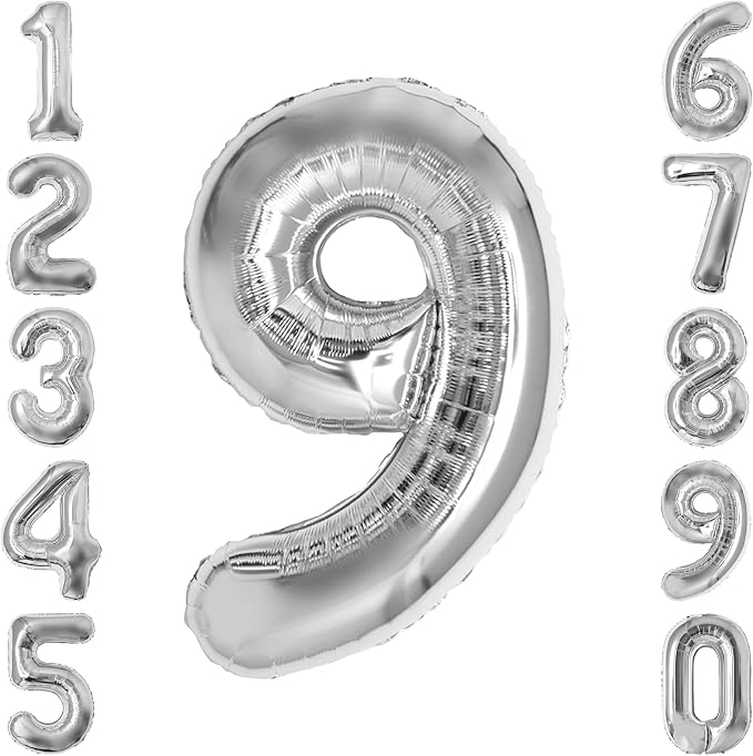 Silver Number 9 Balloon 40Inch, Sleek Metallic Foil by Unknown