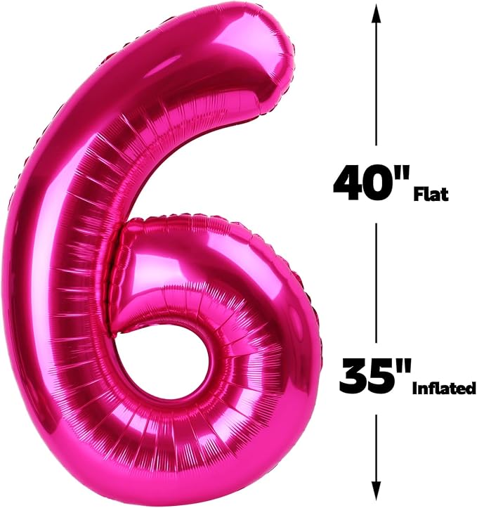 Hot Pink Number 6 Balloon 40 inch, Balloon numbers party supplies, deco photo - Image 2