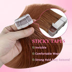 YoungSee Tape in Hair Extensions Copper Tape in Extensions Human Hair 14Inch Tape in Real Hair Extension Copper for Women 20Pcs 50G