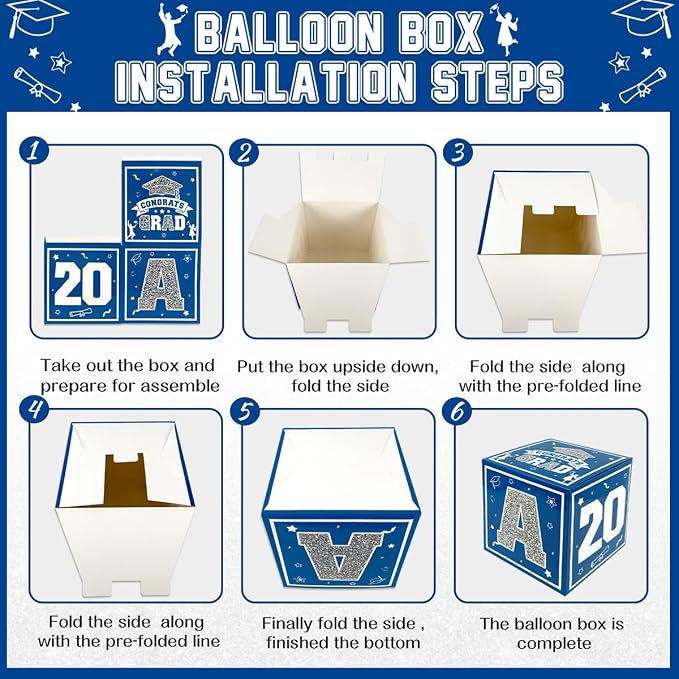 2026 Graduation Decorations Blue and Silver Balloon Boxes Class of 2026 Decor - Image 2