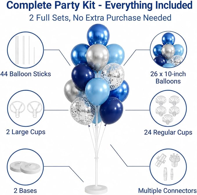 Navy Blue Silver Balloon Stand Kit, 2 Sets - Image 2