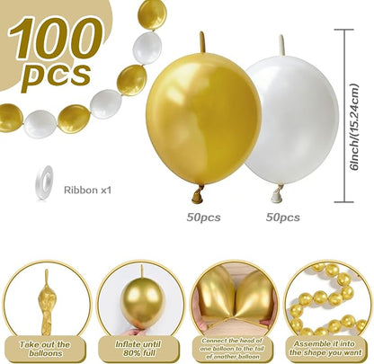White and Gold Quick Link Balloons - Image 2