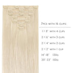WENNALIFE Seamless Clip In Hair Extensions Human Hair, 16 Inch 130g 7pcs Platinum Blonde Real Hair Extensions Clip in Human Hair Invisible PU Skin Weft Natural Remy Human Hair Extensions