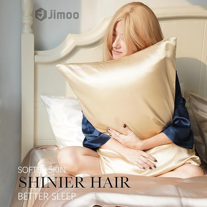 100% Mulberry Silk Pillowcase for Hair and Skin, 22 Momme Pure Natural Silk Pillow Case Both Sided with Zipper, Pillow Cover for Women Mom Men (Beige, Standard 20''×26'', 1 Pack)