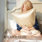J JIMOO 100% Mulberry Silk Pillowcase for Hair and Skin, 22 Momme Pure Natural Silk Pillow Case Both Sided with Zipper, Pillow Cover for Women Mom Men (Beige, Queen 20''×30'', 2 Pack)
