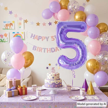 Purple Number 5 Balloon 40 Inch, Large Lavender Mylar Foil Number 5 - Image 6