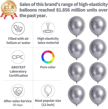 110pcs Metallic silver Balloons, Metallic silver Latex Balloons 12 inch - Image 2