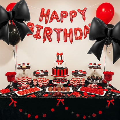 Vuzvuv Black Happy Birthday Balloons, 38 Inches Huge Red Bow Aluminum Foil - Image 5