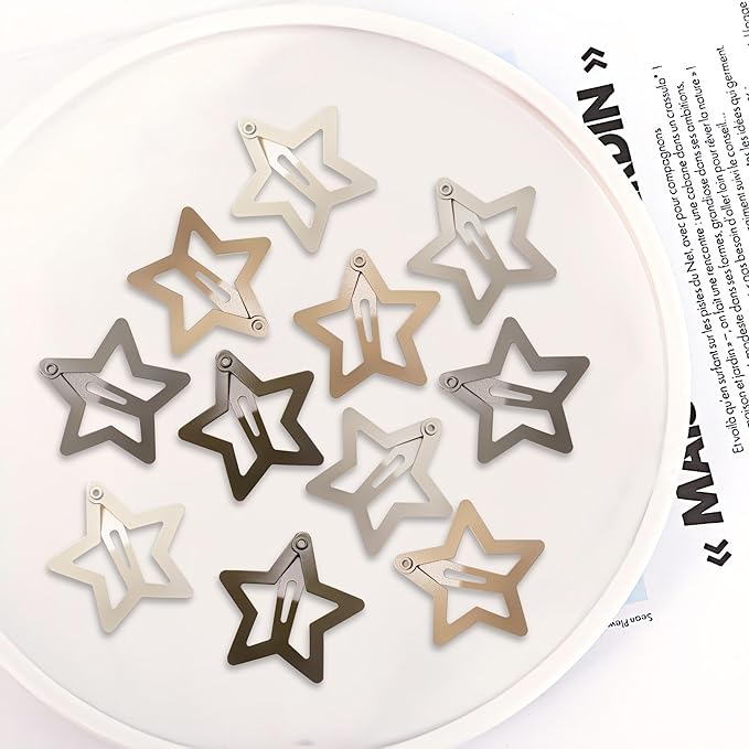 30 Pcs Metal Star Hair Clips 2000s Y2K Snap Barrettes 1.25 In Non Slip Star Hair Accessories for Women,Matte Multiple Brown