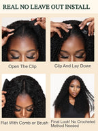 KLAIYI EasiContour V Part Wig Human Hair Body Wave Glueless Upgrade U Part Wig No Leave Out No Gel Clip in Half Wig V Shape Pull and Go Beginner Friendly Ready to Wear Natural Black Color 150% 18Inch