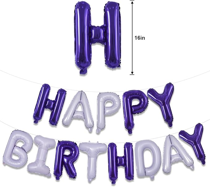 TONIFUL 16 Inch Light and Dark Purple Happy Birthday Foil Balloons | Mixed - Image 2