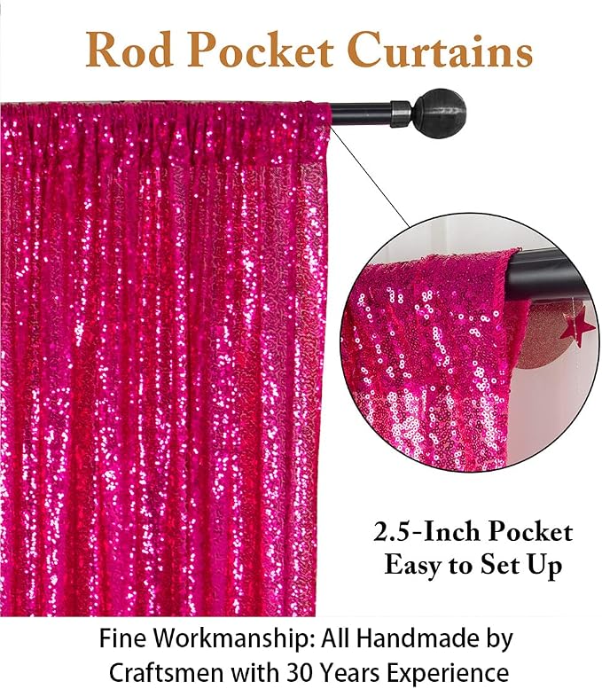 ShinyBeauty 10x10FT Fuchsia Sequin Backdrop - Image 3