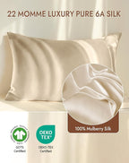 SilkSilky 100% Mulberry Silk Pillowcase - Pure 22 Momme High-Grade 6A Fibers for Hair & Skin, Envelope Closure, Natural, Organic, Breathable & Cooling Pillow Case (Standard, Beige)